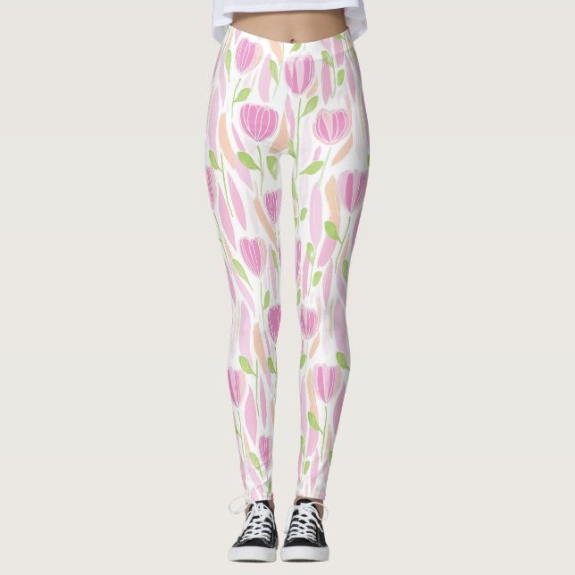 Modern Abstract Floral Line Pattern (1) Leggings (Front)