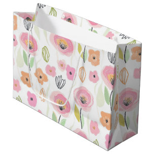 Modern Abstract Floral Line Pattern (2) Large Gift Bag