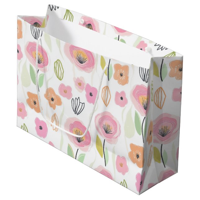 Modern Abstract Floral Line Pattern (2) Large Gift Bag (Front Angled)