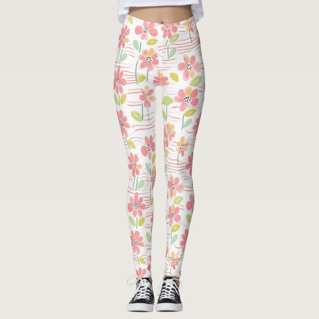 Modern Abstract Floral Line Pattern (3) Leggings (Front)
