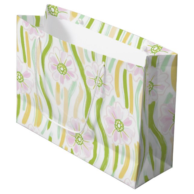 Modern Abstract Floral Line Pattern (4) Large Gift Bag (Front Angled)