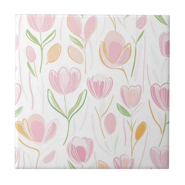Modern Abstract Floral Line Pattern (5) Tile (Front)