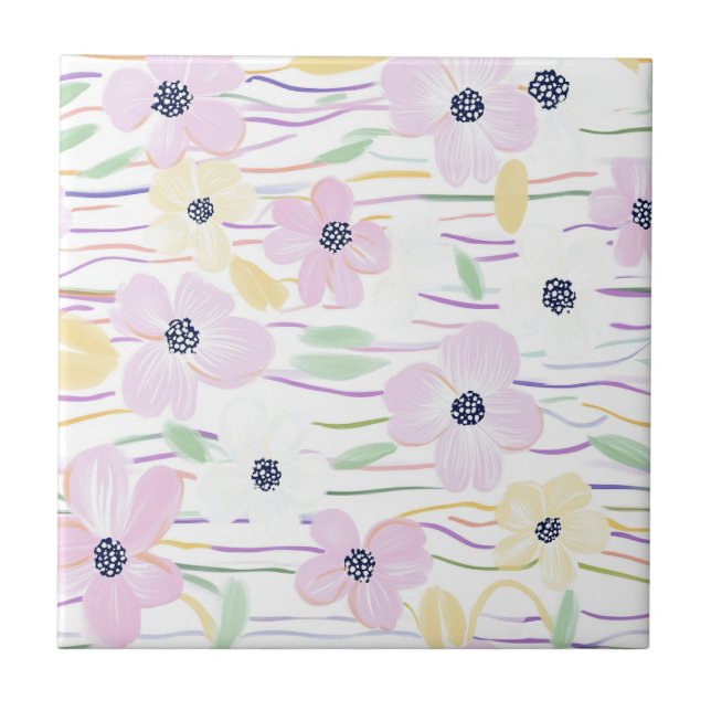 Modern Abstract Floral Line Pattern (6) Tile (Front)