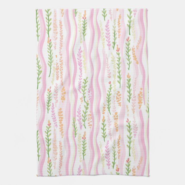 Modern Abstract Floral Line Pattern (7) Tea Towel (Vertical)