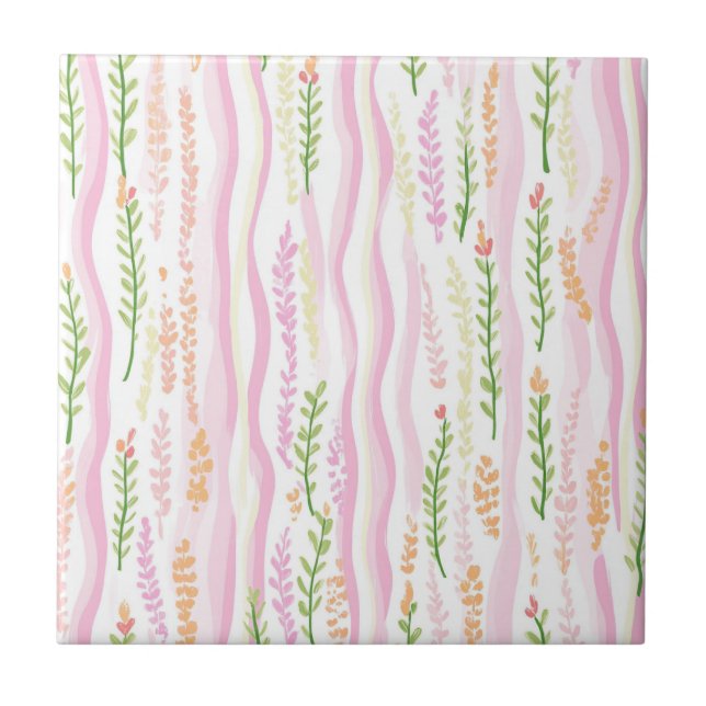 Modern Abstract Floral Line Pattern (7) Tile (Front)
