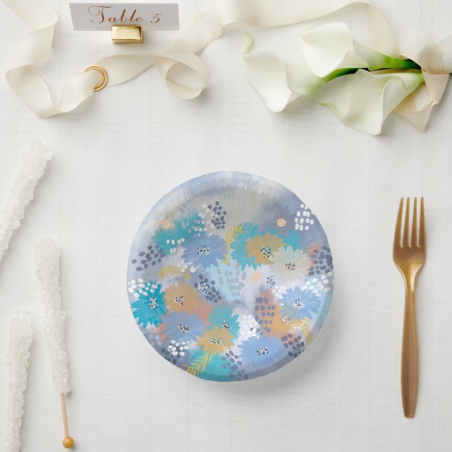 Modern abstract floral paper plate (Wedding)