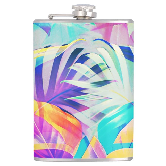 Modern Abstract Floral Pastel Colour Hip Flask (Front)