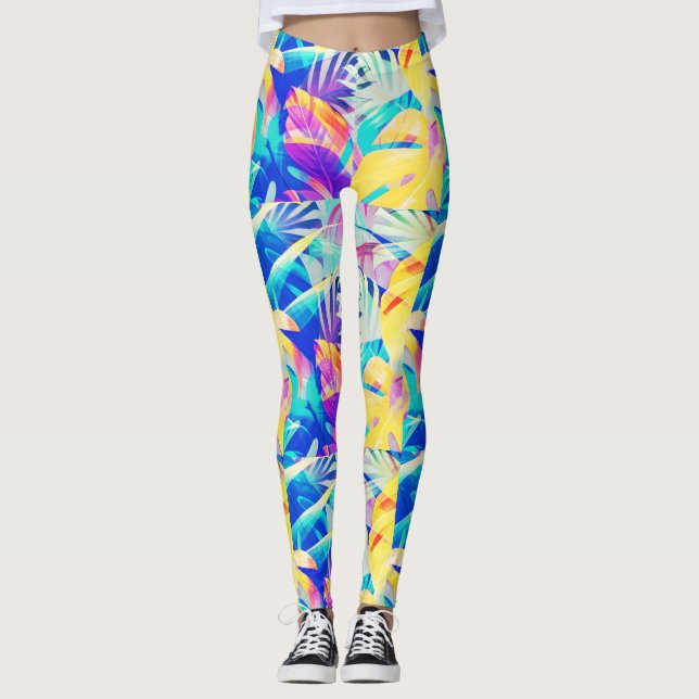Modern Abstract Floral Pastel Colour Leggings (Front)