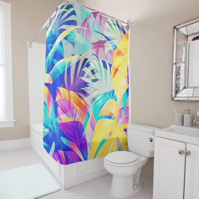 Modern Abstract Floral Pastel Colour Shower Curtain (In Situ)