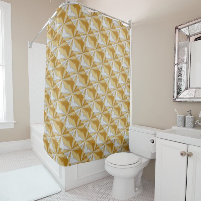 Modern Abstract Floral Pattern Classic Yellow Grey Shower Curtain (In Situ)