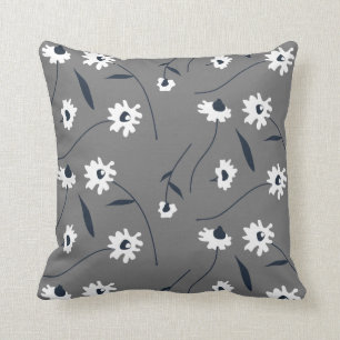 Modern Abstract Floral Pattern Grey Cushion
