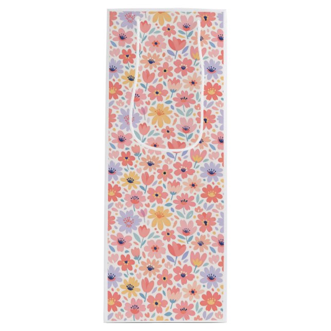 Modern Abstract Floral Pattern Wine Gift Bag (Front)