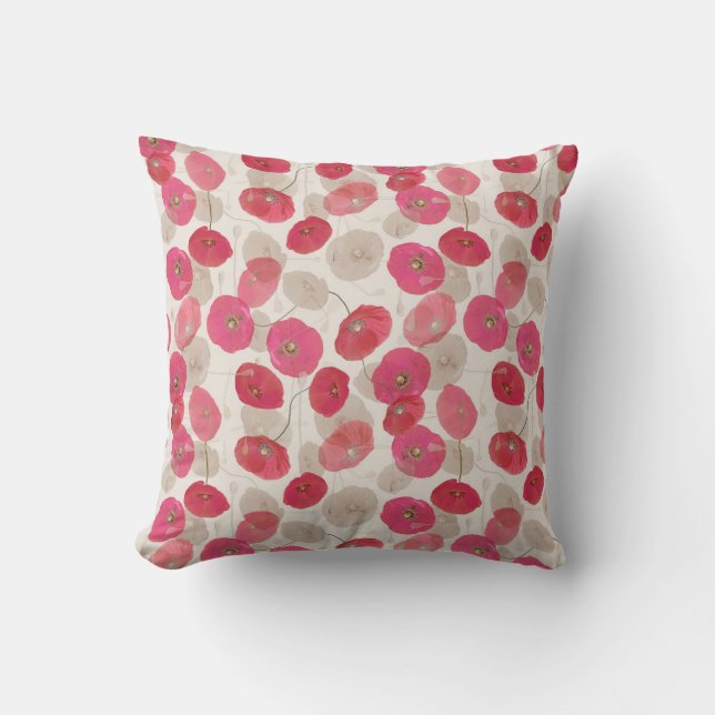 Modern Abstract Floral Pink Poppies Cushion (Front)
