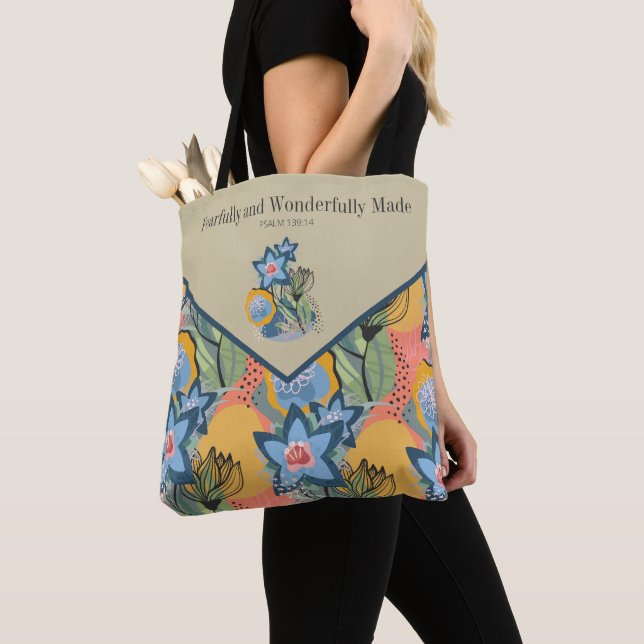 Modern Abstract Floral Psalm 139:14 Tote Bag (Close Up)