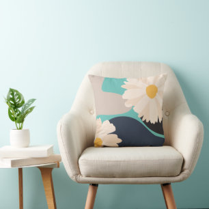 Modern Abstract Floral Teal Cushion