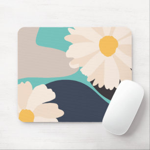 Modern Abstract Floral Teal Mouse Mat