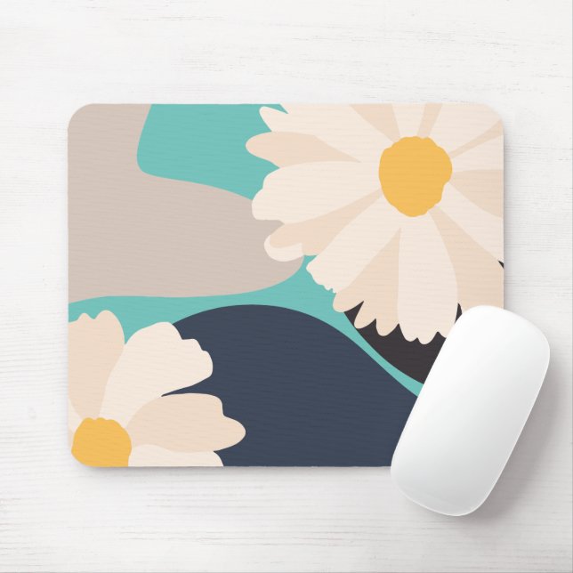Modern Abstract Floral Teal Mouse Mat (With Mouse)