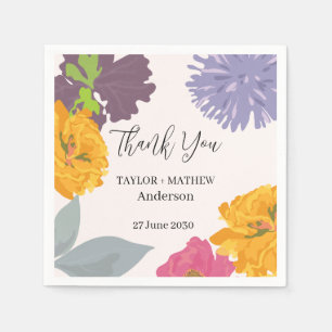 Modern Abstract Floral Wedding Couple Names Napkin