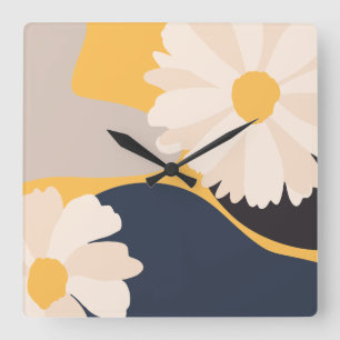 Modern Abstract Floral Yellow Square Wall Clock