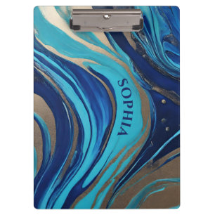 Modern Abstract Flow Art- Blue and Gold- Clipboard