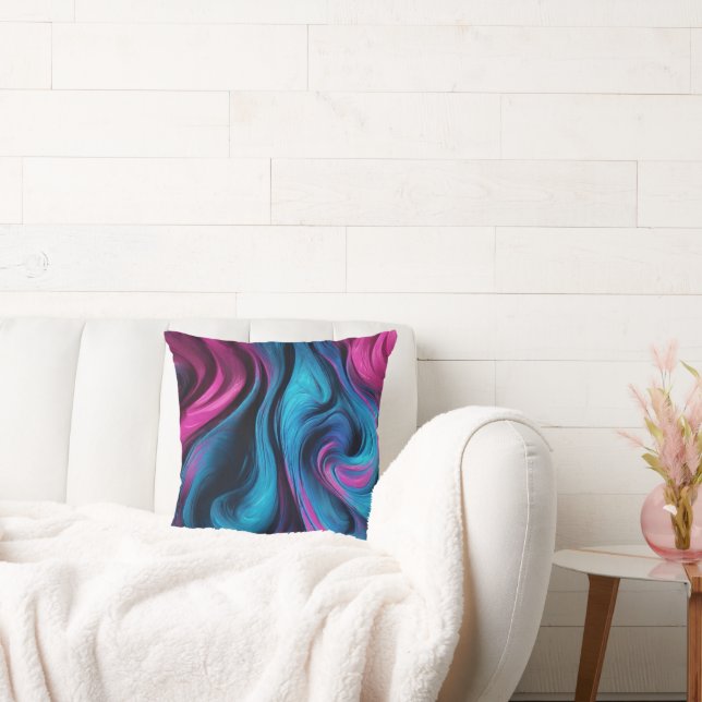 Modern Abstract-Flow Art-Blue and Pink- Cushion (Couch)