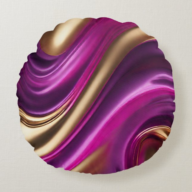 Modern Abstract-Flow Art-Purple Pink and Gold- Round Cushion (Front)