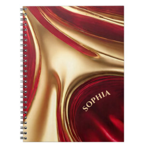 Modern Abstract Flow Art-Red and Gold- Notebook