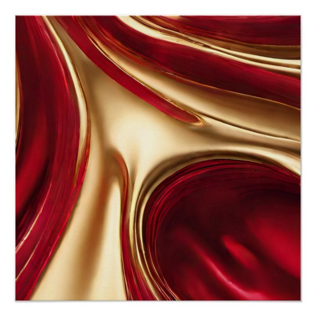 Modern Abstract Flow Art-Red and Gold- Poster (Front)