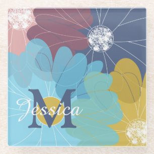 Modern Abstract Flower Art Personalised Glass Coaster