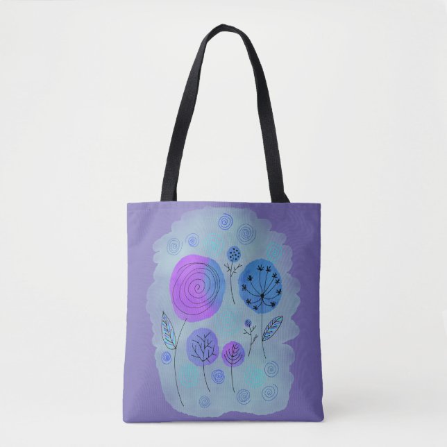 Modern Abstract Flower Art Purple Tote Bag (Front)
