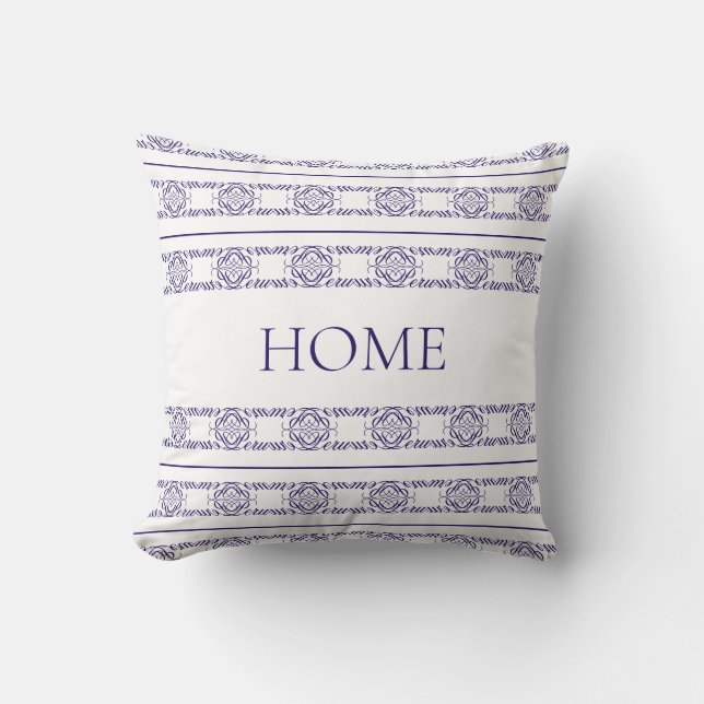Modern abstract flower pattern in blue and white cushion (Front)