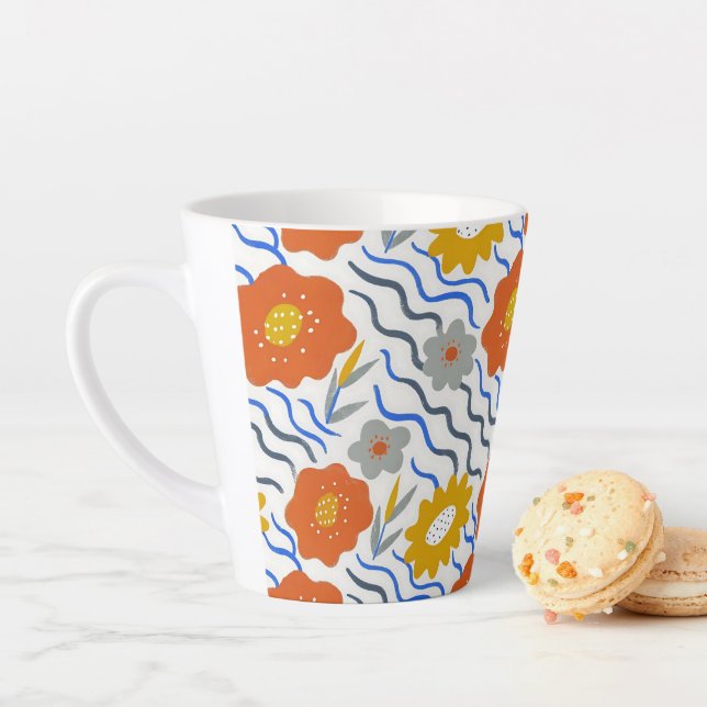 Modern Abstract Flowers Boho Wavy Latte Mug (In Situ)
