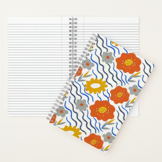 Modern Abstract Flowers Boho Wavy Notebook (Inside)