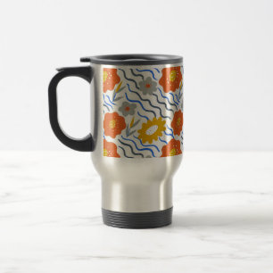 Modern Abstract Flowers Boho Wavy Travel Mug