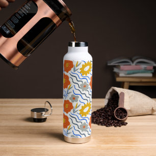 Modern Abstract Flowers Boho Wavy Water Bottle