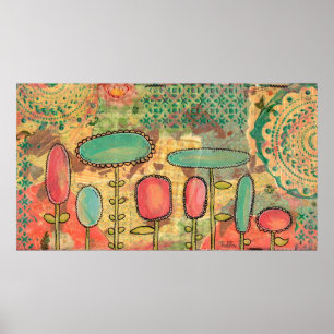 Modern Abstract Flowers Mixed Media Painting Art Poster