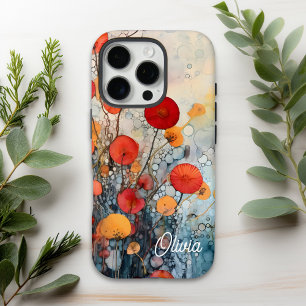 Modern Abstract Flowers Personalised Name iPhone 16 Pro Case