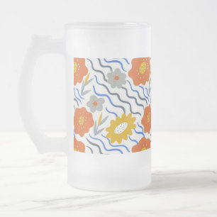 Modern Abstract Flowers Vibrant Wavy Frosted Glass Beer Mug