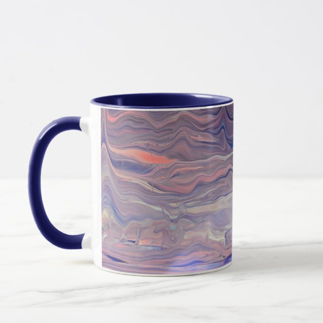 Modern Abstract Fluid Art Acrylic Pour Blue Marble Mug (Left)