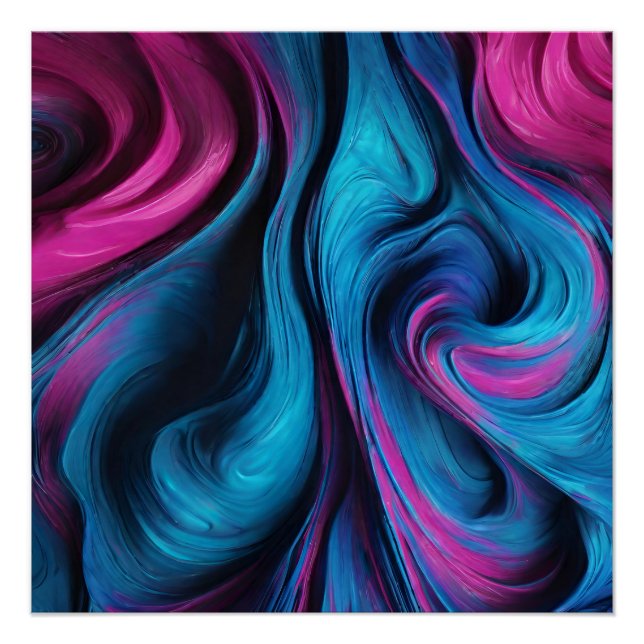Modern Abstract Fluid Art- Blue and Pink- Poster (Front)
