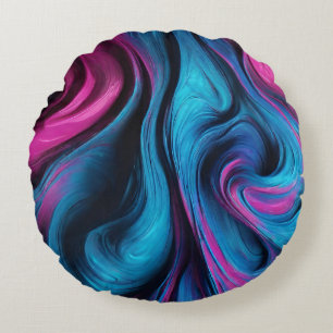 Modern Abstract-Fluid Art-Blue and Pink- Round Cushion