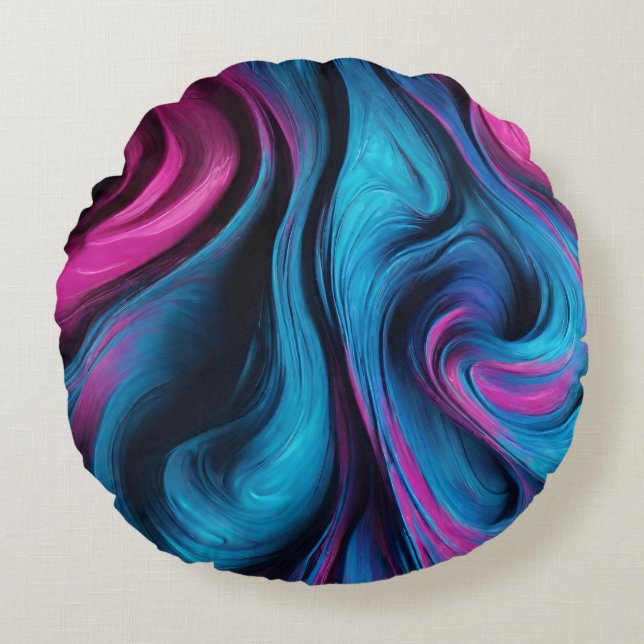 Modern Abstract-Fluid Art-Blue and Pink- Round Cushion (Front)