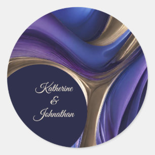 Modern Abstract Fluid Art-Blue Purple and Gold Classic Round Sticker