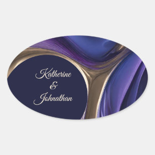 Modern Abstract Fluid Art-Blue Purple and Gold Oval Sticker