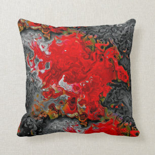 Modern Abstract Fluid Art Design Red, Gray & Gold Cushion