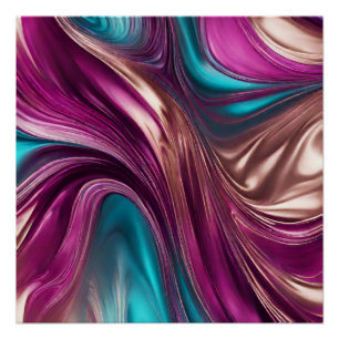 Modern Abstract Fluid Art- Magenta Turquoise Gold- Poster