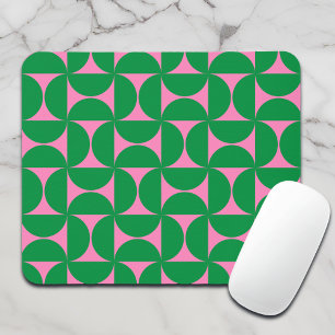 Modern Abstract Forest Green & Pink Mid Century Mouse Mat
