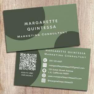 Modern Abstract Forest Green QR Code Social Media Business Card