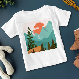 Modern Abstract Forest, Mountains, and Sunrise Baby T-Shirt