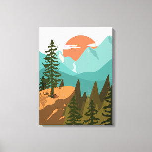 Modern Abstract Forest, Mountains, and Sunrise Canvas Print